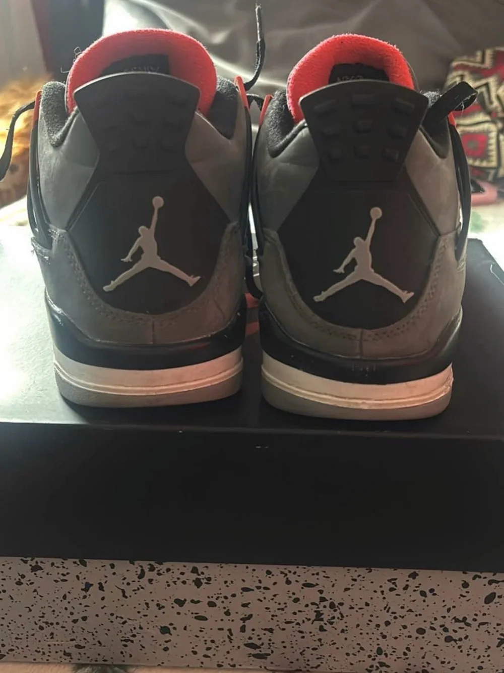 Jordan Retro Mid-Top Sneakers in Gray and Red Accents